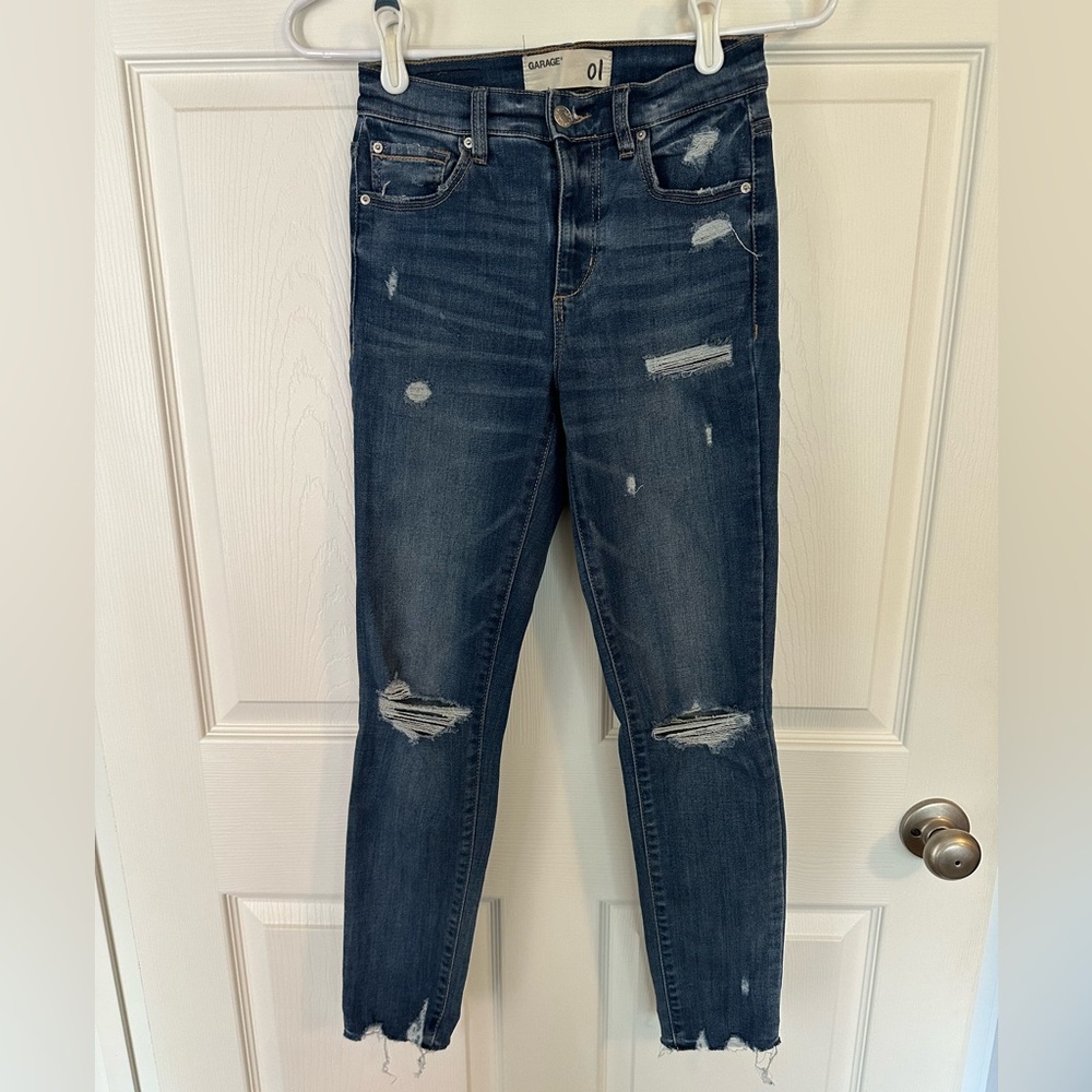 Garage brand distressed skinny jeans.